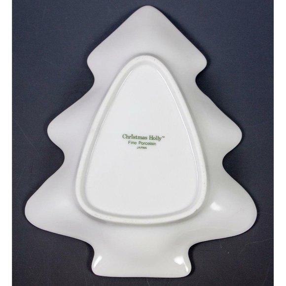 Christmas Holly Fine Porcelain Tree Shaped Candy Nut Trinket Dish Japan - Picture 2 of 2